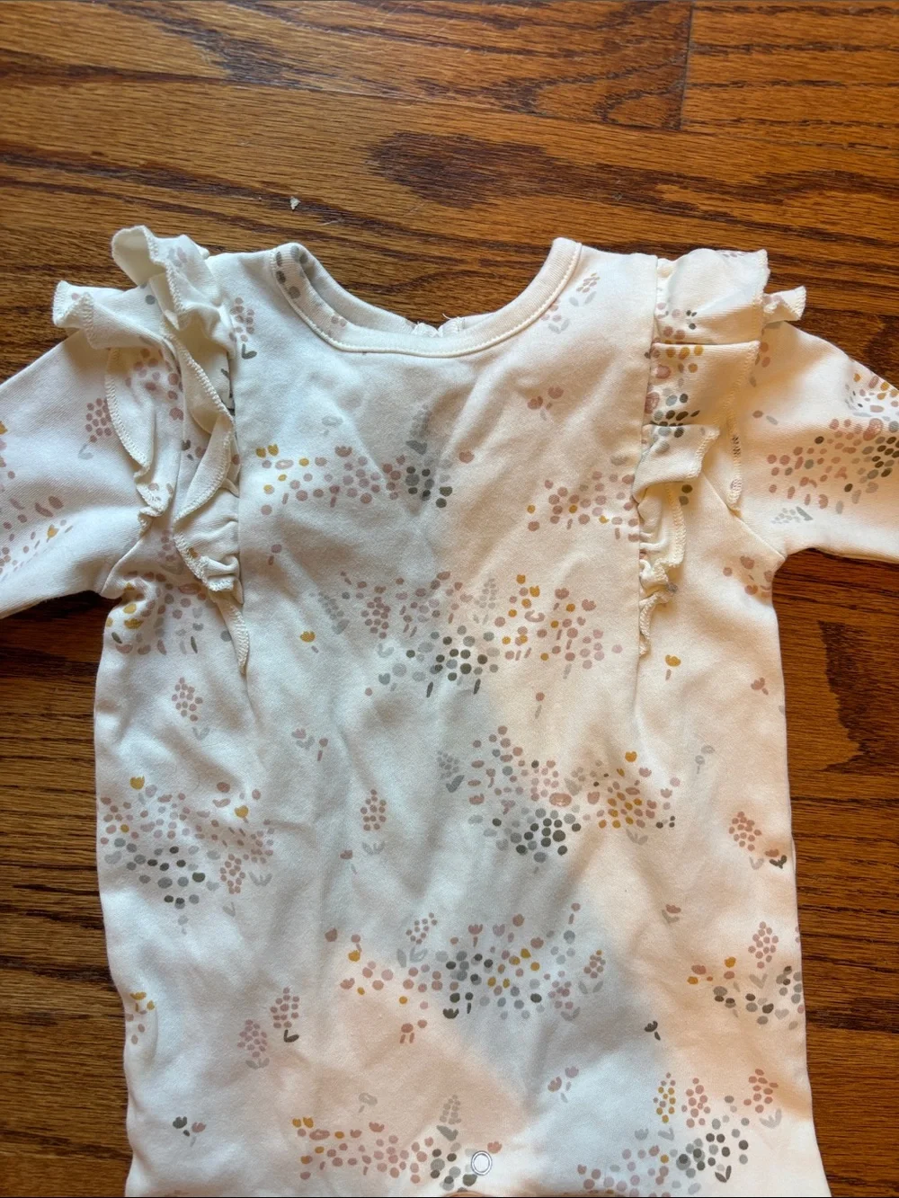 Pehr Long Sleeve Baby One-Piece Romper Floral Cream with Ruffle Shoulders 6-12mo